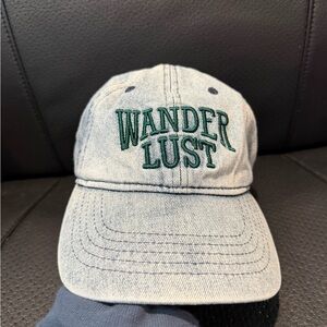 WANDERLUST Embroidered Denim Cap - Green Lettering